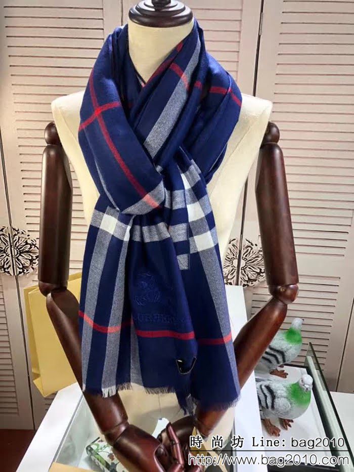 BURBERRY巴寶莉經典格 鑽石紋羊毛圍巾  LLWJ6840